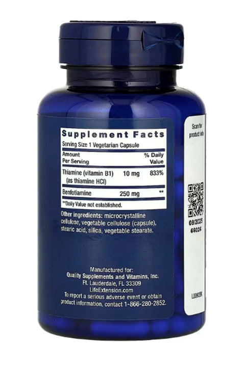 Life Extension, Mega Benfotiamine, Tiamin (B1 vitamini) 250 mg, 120 Vegetarian Capsules