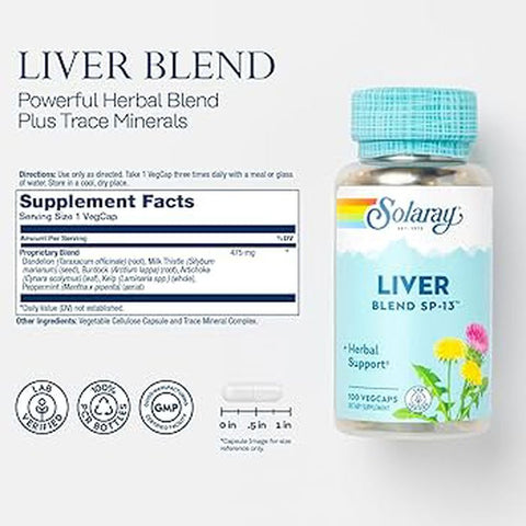 Solaray Liver Milk thistle , Kelp SP-13 100 herbal capsules