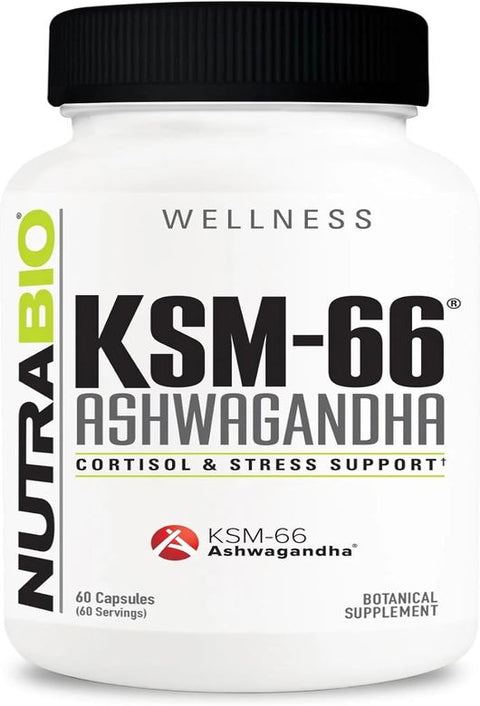 NutraBio Ashwagandha KSM66 600 mg 60 Veggie Capsules