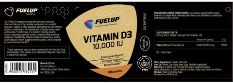 FuelUp Vitamin D3 10000 IU 120 softgels