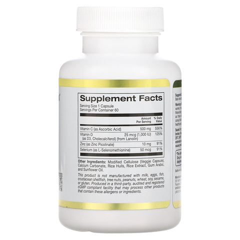 California Gold Nutrition Immune 4 Immune System Support C vitamin+D vitamin+Zinc Selenium 60 Veggie