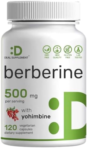 Deal Supplement Berberine Supplement with Yohimbine 500mg Per Serving 120 Veggie Caps