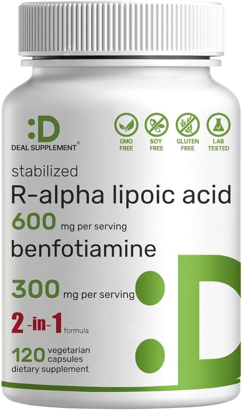 Deal Supplement R Alpha Lipoic Acid 600mg with Benfotiamine 300mg Per Serving, 120 Veggi