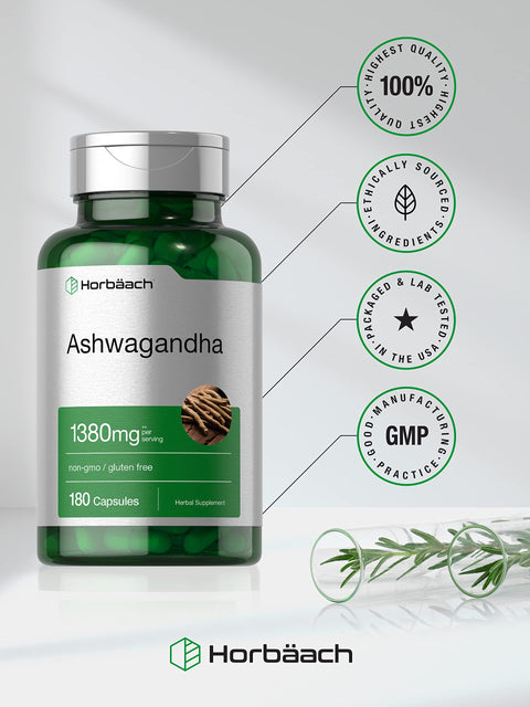 Horbaach Ashwagandha Root Extract Supplement 1380mg 180 Capsules