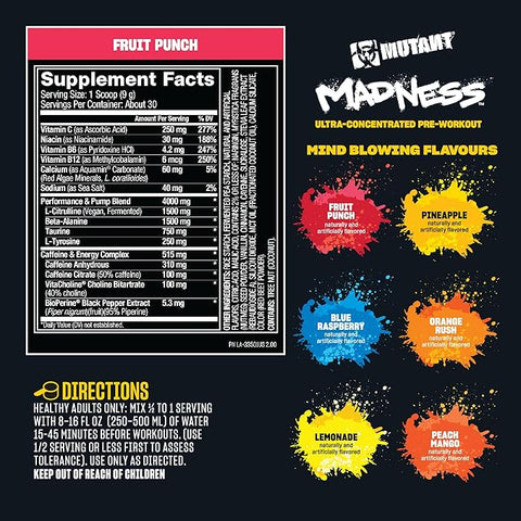 Mutant Madness PreWorkout Powder Supplement Performance Pump 30