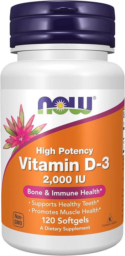 NOW Foods Vitamin D3 High Potency 2000 IU 120 Softgels