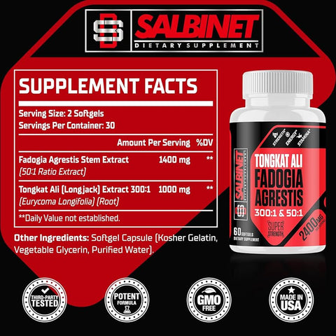 Salbinet 2400mg Fadogia Agrestis Tongkat Ali 1400mg Fadogia Agrestis & 1000mg Tongkat Ali