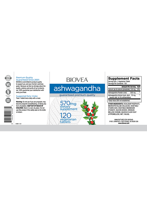 Biovea Ashwagandha 570mg 120 Vegetarian Tablets