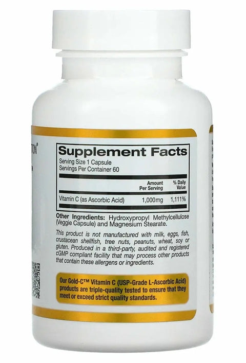 California Gold Nutrition Gold C USP Grade Vitamin C 1,000 mg 60 V