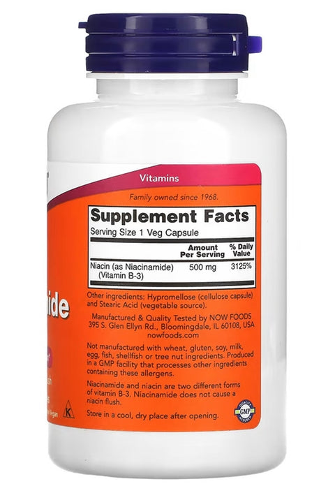 NOW Foods Niacinamide Sivilce Cilt temizliği 500 mg 100 Veg Capsules