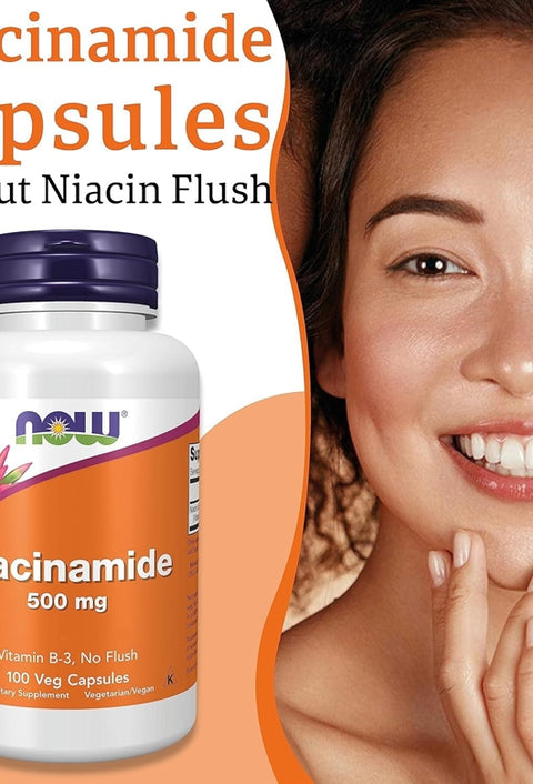 NOW Foods Niacinamide Sivilce Cilt temizliği 500 mg 100 Veg Capsules