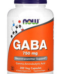 NOW Foods GABA 750 mg 200 Vegetarian Capsul