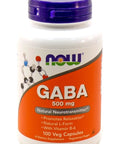 NOW Foods GABA with Vitamin B-6 500 mg 100 Vegetarian Capsules