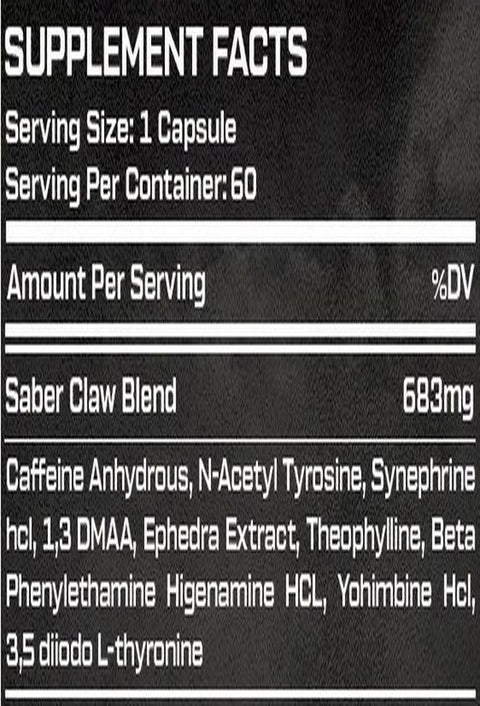 Saber Claws Labs Astra LEAN Fat Burner Dmaa Ephedra Yohimbine 60 Caps